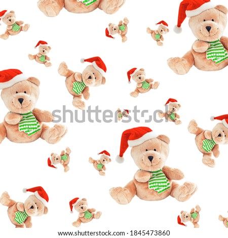 Christmas seamless pattern with cute teddy bears isolated on white background 