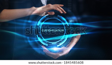 Business, technology, internet and network concept. Young businessman thinks over the steps for successful growth: Customization Royalty-Free Stock Photo #1845485608