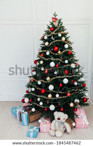 New Year's Home Christmas Tree with gifts decor holiday winter postcard