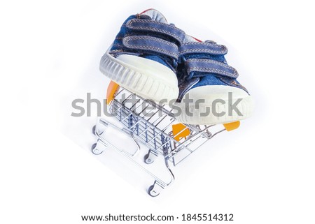 stylish ply basket store with shoes on a white background