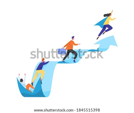 Concept of career ladder or leadership. People moving forward and achieving goals. Competing colleagues. Different levels of specialists. Flat vector cartoon illustration isolated on white Royalty-Free Stock Photo #1845515398