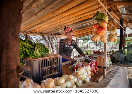 african street vendor, selling onions, cabbage, tomatoes. Royalty-Free Stock Photo #1845527830