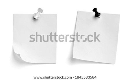collection of  various note paper with a push pin on white background