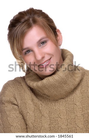 Pretty Young Woman Wearing A Woolen Sweater