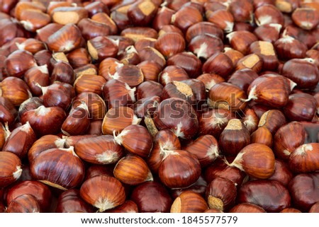 Full frame shot of Sweet hestnuts for background (selective focus)