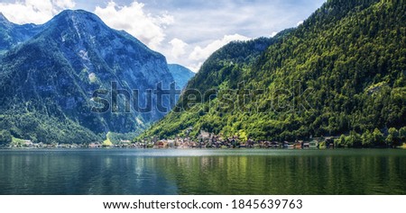 Stunning Lake Hallstattersee by picturesque UNESCO World Heritage lakeside town in Austrian Alps. Hallstatt, Salzkammergut, Austria.