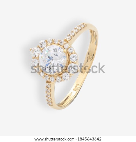 gold and silver isolated jewelry on white background, product photography, edited photos for e-commerce, blended pictures , rings with diamonds 
