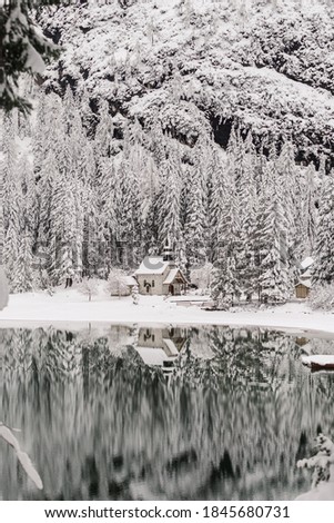 Lake Braies in the Dolomites in winter