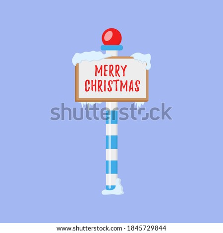 Cute collection of North Pole signs or Christmas. Set of wooden street signs in the snow, winter pointers in flat style. Winter holiday xmas symbol, cartoon banner. Vector illustration, eps 10.