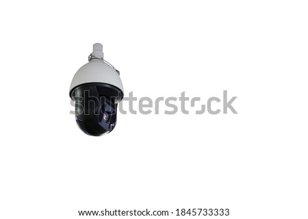Security camera CCTV. Dome on top at airport ceiling. Isolated white background.