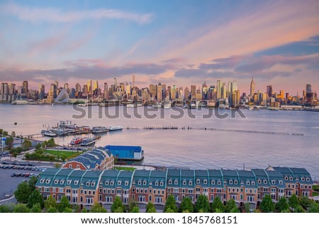 Cityscape of  Manhattan skyline at sunset, New York City in United States