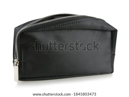 Black cosmetic bag with a zipper isolated on white background. Royalty-Free Stock Photo #1845803473