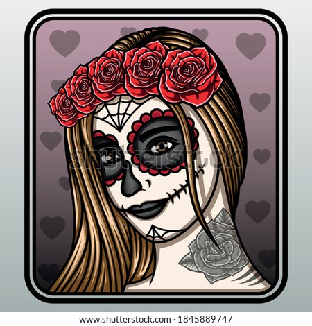 Sugar skull lady illustration. Premium vector