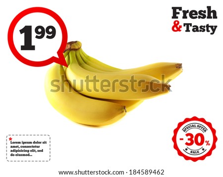 Bunch of bananas isolated on white background (ripe). Healthy fresh fruit with vitamins.