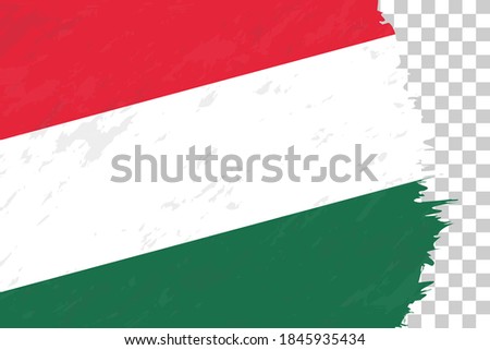 Horizontal Abstract Grunge Brushed Flag of Hungary on Transparent Grid. Vector Template.