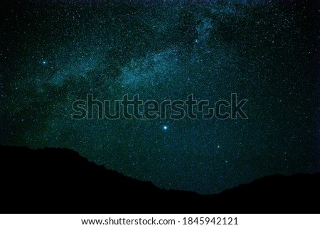 The Milky Way galaxy and mountain with stars and space dust in the universe, Long exposure photography with grain