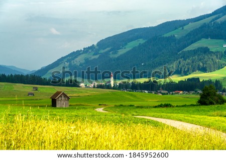 Cycleway of Pusteria Valley, Bolzano province, Trentino Alto Adige, Italy. Mountain landscape at summer Royalty-Free Stock Photo #1845952600