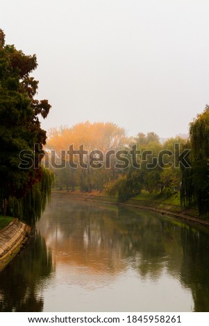 Colorful autumn trees reflected in the river 