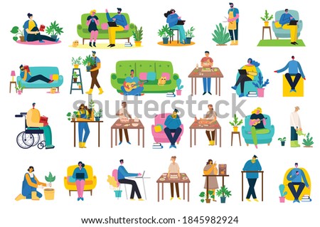 Vector illustration backgrounds in flat design of group people doing different activity in the flat style