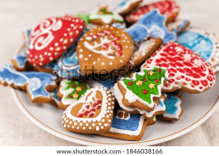 Christmas cookies, Christmas homemade cakes, holiday cookies in the form of Christmas trees, winter landscapes, preparing for a family dinner, home-made treats