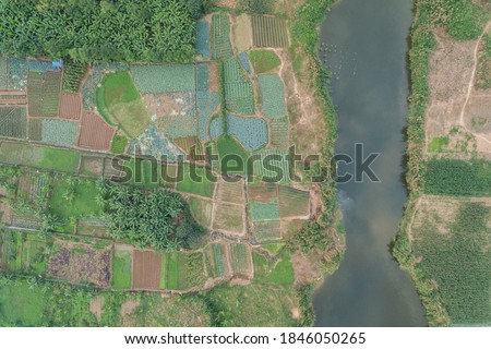 Hanoi fields on Red River Delta in Vietnam Aerial Drone Photo view