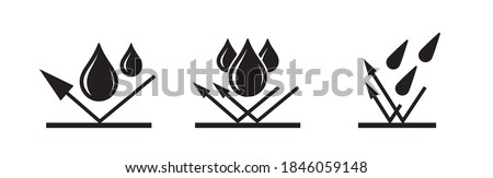 Waterproof icon, water proof drop resistant, vector. Impermeable and hydrophobic waterproof or water and liquid proof protection arrow logo Royalty-Free Stock Photo #1846059148