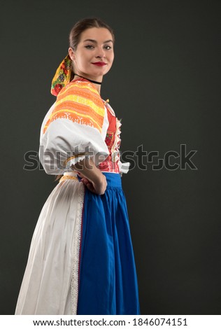 Slovak folklore. Slovakian folklore girl.Girl in Slovak folk dress