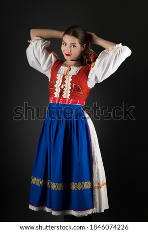 Slovak folklore. Slovakian folklore girl.Girl in Slovak folk dress