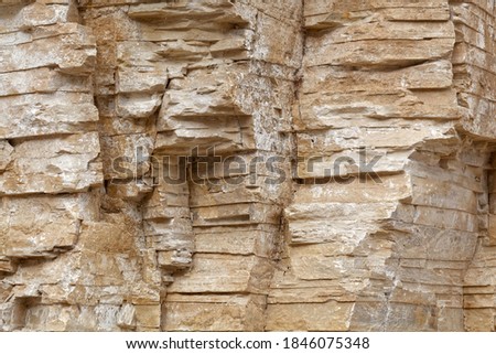 Solnhofen plattenkalk, a thin bedded limestone of Upper Jurassic age, in a quarry.  Royalty-Free Stock Photo #1846075348