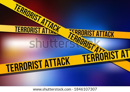 Vector yellow terrorist attack police ribbons on an ambulance lights background