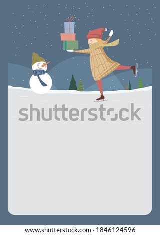christmas illustration. a girl holding a hand-painted gift box