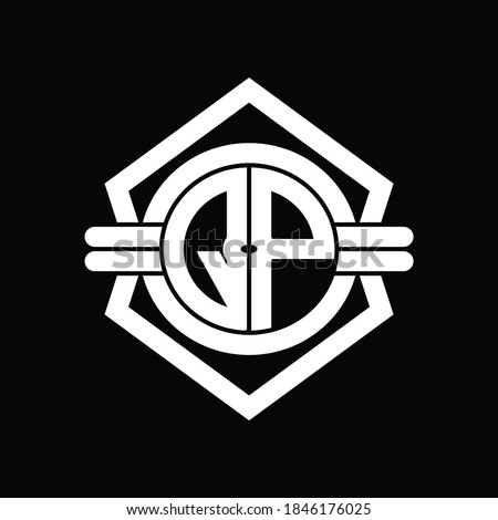 QP logo monogram with circle shape isolated hexagon emblem rounded design template on black background