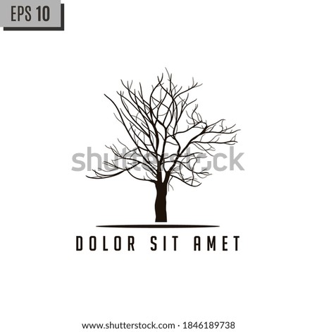 vintage dead tree logo , alone bird silhouette design illustration