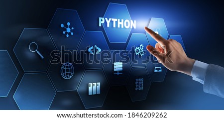 Python Programming Language. Programing workflow abstract algorithm concept on virtual screen. Royalty-Free Stock Photo #1846209262
