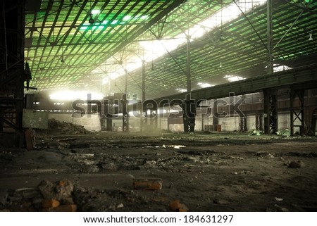 Large industrial hall with low light angle shot