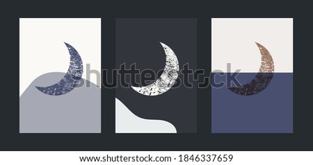 Mountains and moon background. Minimalist poster. Abstract landscape vector illustration. 