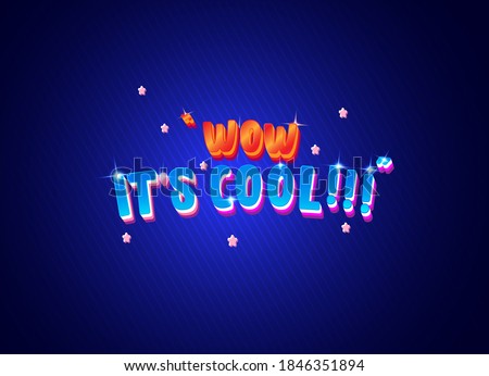ilustration vector graphic of wow it's cool text effect in orange and blue vector free vector