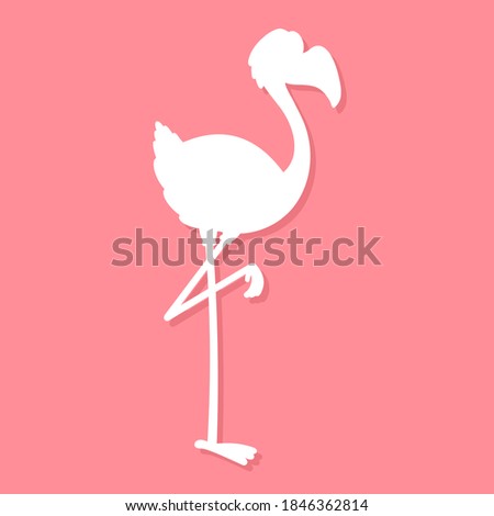 Flamingo Bird Silhouette Cartoon Character. Raster Illustration Flat Design Style With Pink Background