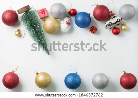 Christmas background of new year decorations on a light background. Space for text.