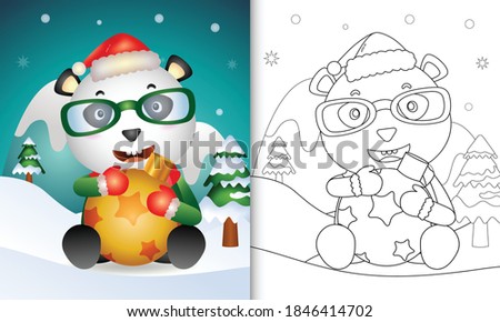 coloring book with a cute panda hug christmas ball