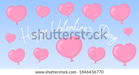 Valentines Day card with heart shaped balloons. Vector illustration.