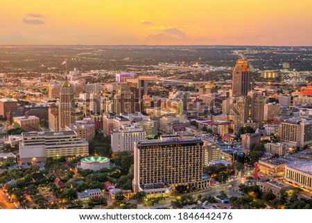 Cityscape of  downtown San Antonio in Texas, USA at sunset