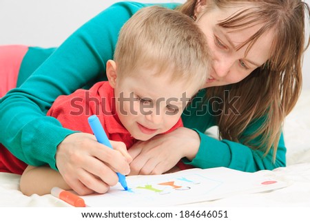 mother and son drawing family, family concept