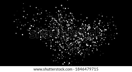 Silver confetti point. Luxury festive background. Silver grainy abstract texture overflows against a black background. Element of design. Vector illustration, EPS 10. 