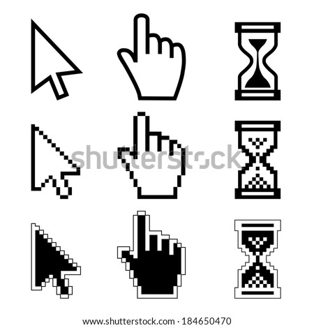 Vector illustration hand cursor hourglass. Black and white illustration  Royalty-Free Stock Photo #184650470
