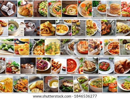 Collage of fruits vegetables in the shape of a heart. Vegetarianism and veganism. Collage of photos of various food. Diverse food is the cuisine of the peoples of the world.