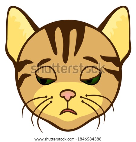 an emoticon with a cool offended cat with its eyes closed, color emoji clip art on a white isolated background