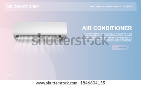 Air conditioning sale web banner or landing page. Installing conditioner. Webpage Online shop. Isolated vector illustration Royalty-Free Stock Photo #1846604155