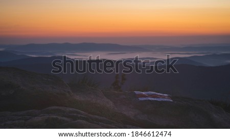 A wonderful August sunrise on the Połonina Caryńska mountain, bieszczady 2020