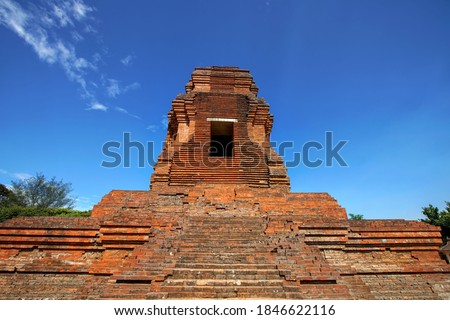 Ancient buildings from the Majapahit kingdom, the Candi Brahu ( Brahu temple) in Trowulan - Mojokerto - East Java.                              